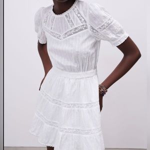 Zara White Embroidered Combination Dress